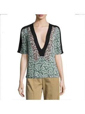 ALC Women Sheer Silk Floral Blouse Top 2 Boho Chic Modern Resort Casual Minimal